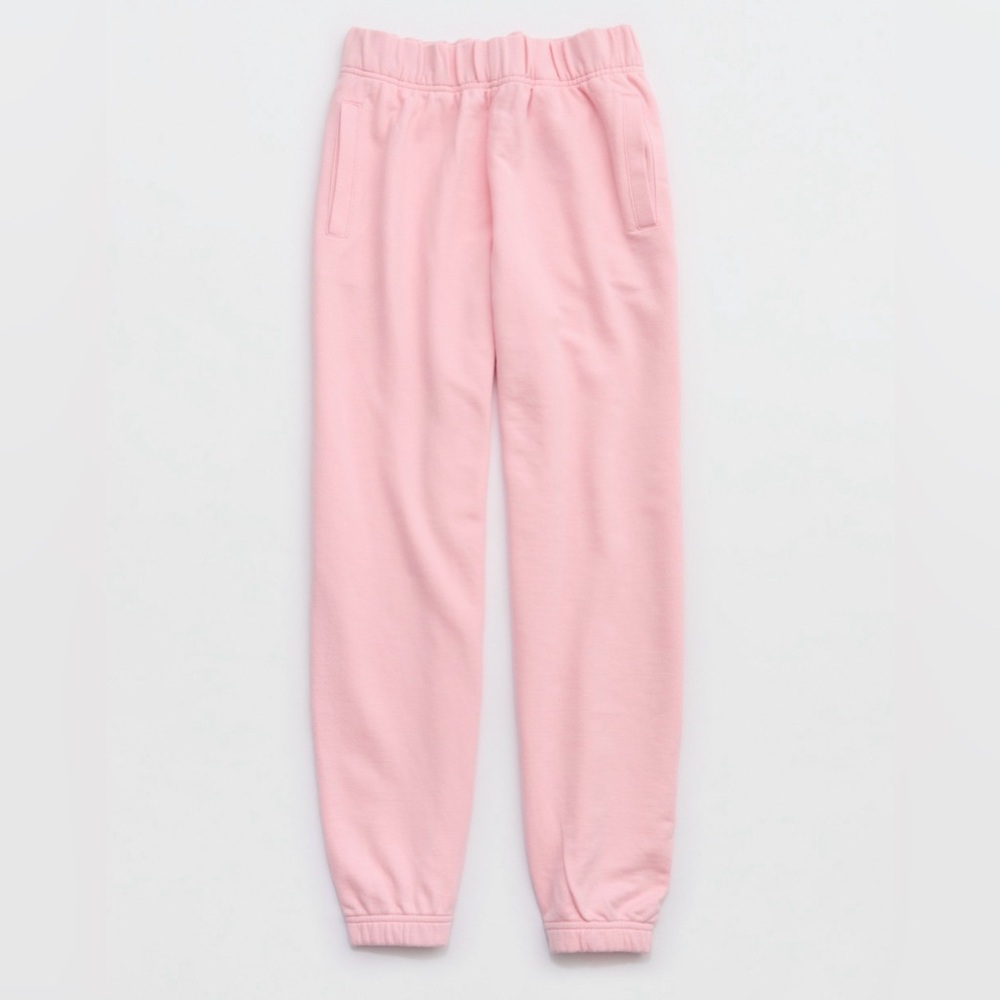 Aerie Pink Jet Setter Jogger Soft Fleece Lounge Sweatpants Elastic Waist Cozy